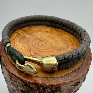 Lulu Frost Gray Suede and Gold Tone Braided Bracelet on Leather Cord